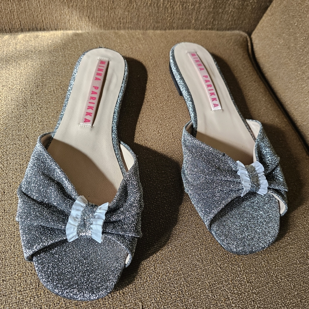 Minna Parikka Silver Flat Sandals Size 41 - Picture 10 of 12
